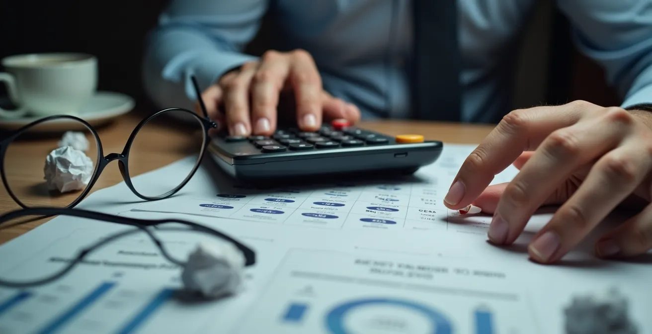 Detaillierte Berechnung der Nettomietrendite mit verschiedenen Kostenfaktoren auf einem Schreibtisch