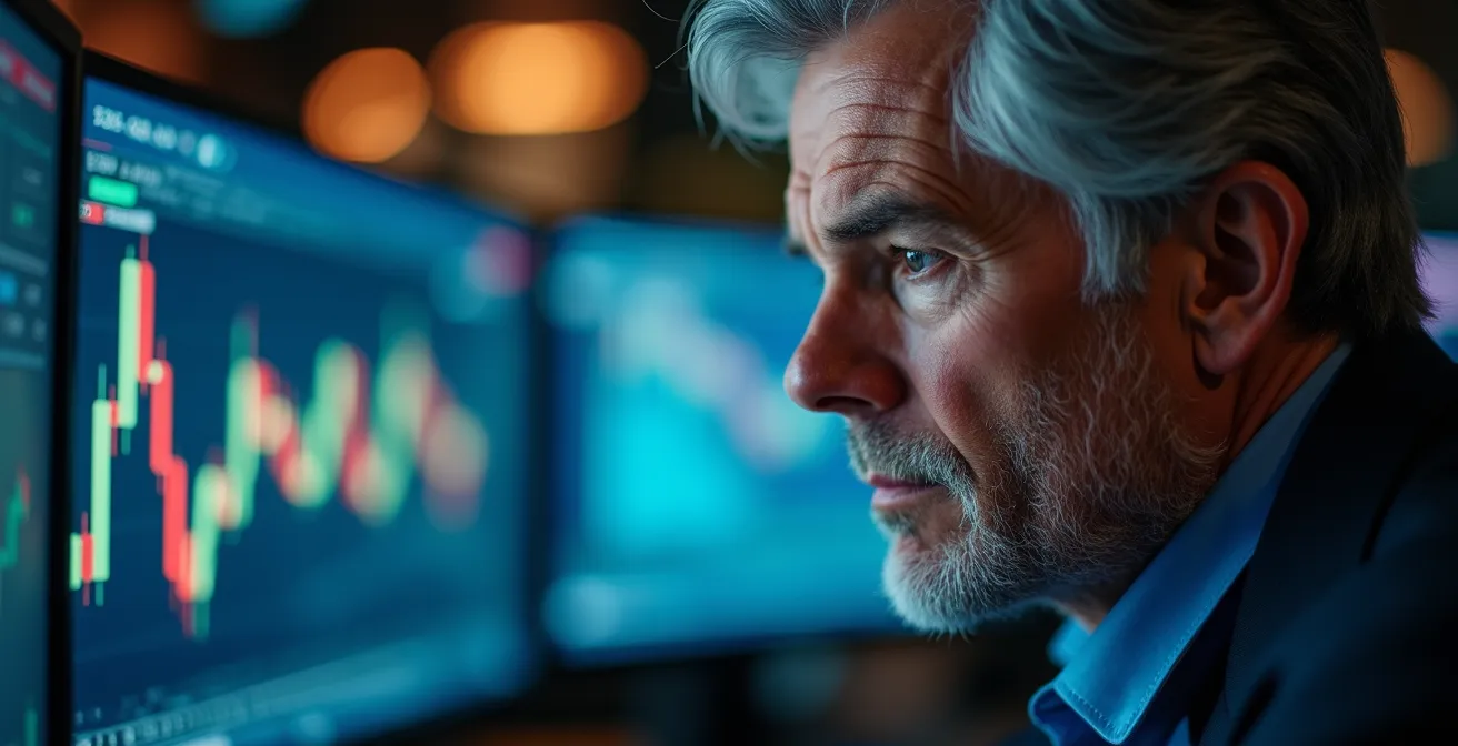 Trader analysiert technische Charts und Marktzyklen