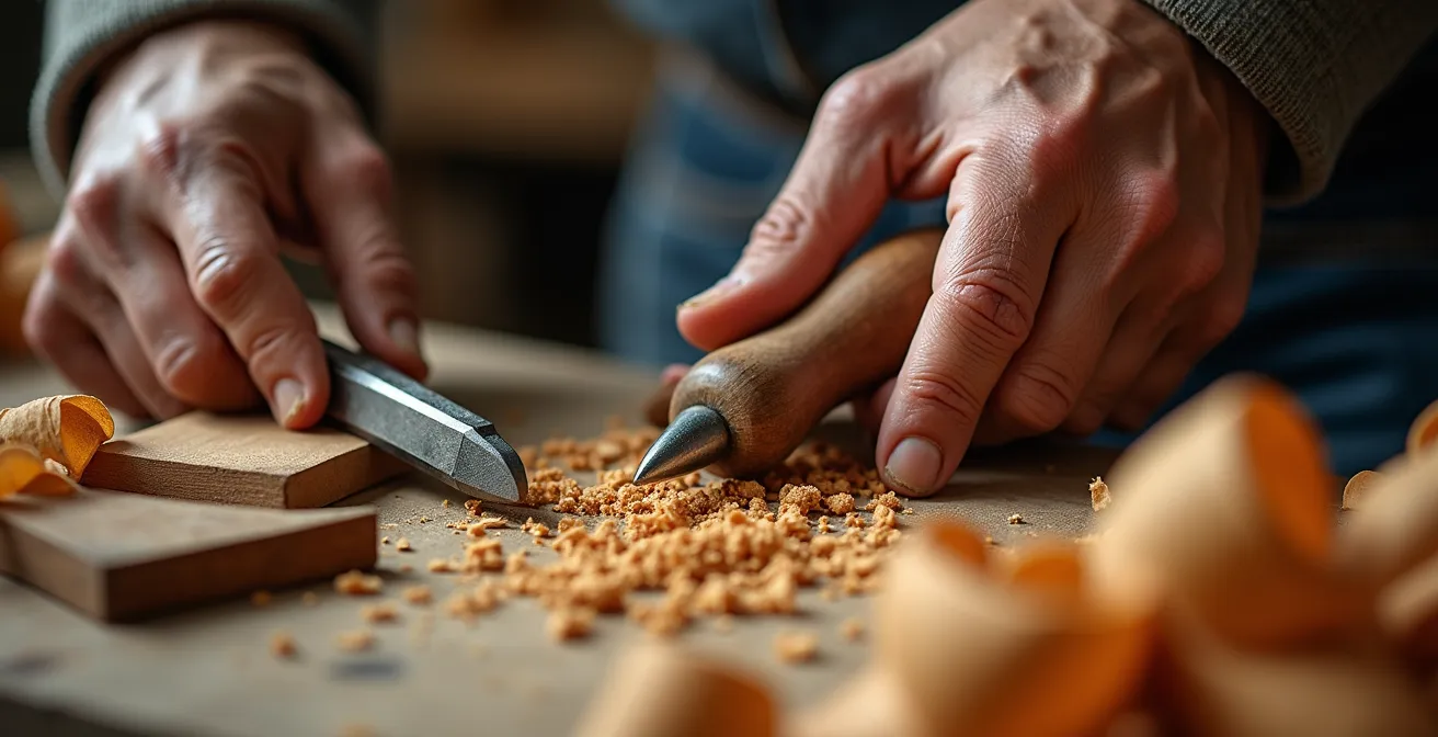 Nahaufnahme von Händen bei präziser Handwerksarbeit